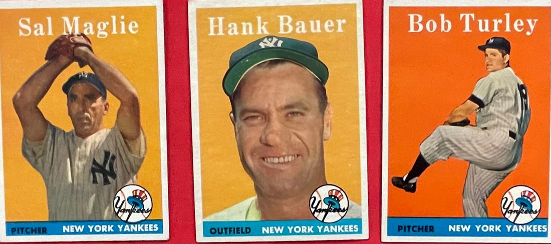 LOT 3 TOPPS 1958 N.Y. YANKEES BASEBALL CARDS (1 of 3)