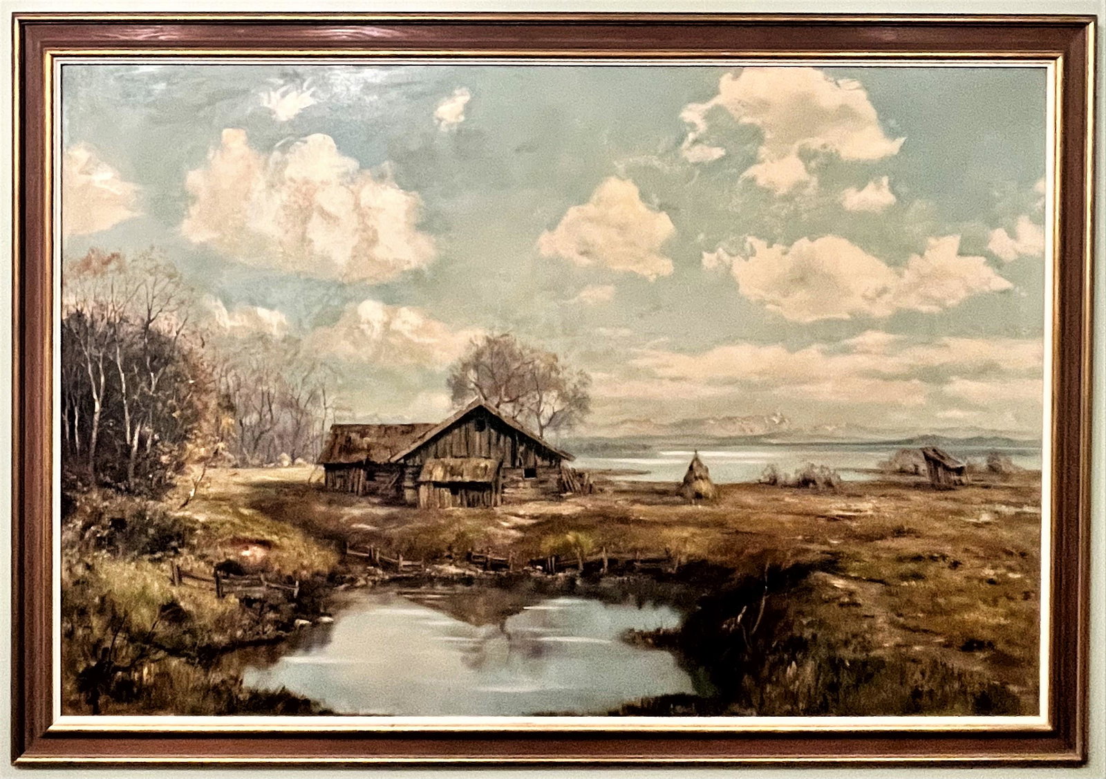LG. O/C GERMAN LANDSCAPE PAINTING BY H. DURR, MUNCHEN: LG. O/C GERMAN LANDSCAPE PAINTING BY H. DURR, MUNCHEN - GOOD OVERALL CONDITION - 64 1/2" WIDE X 45" HIGH
