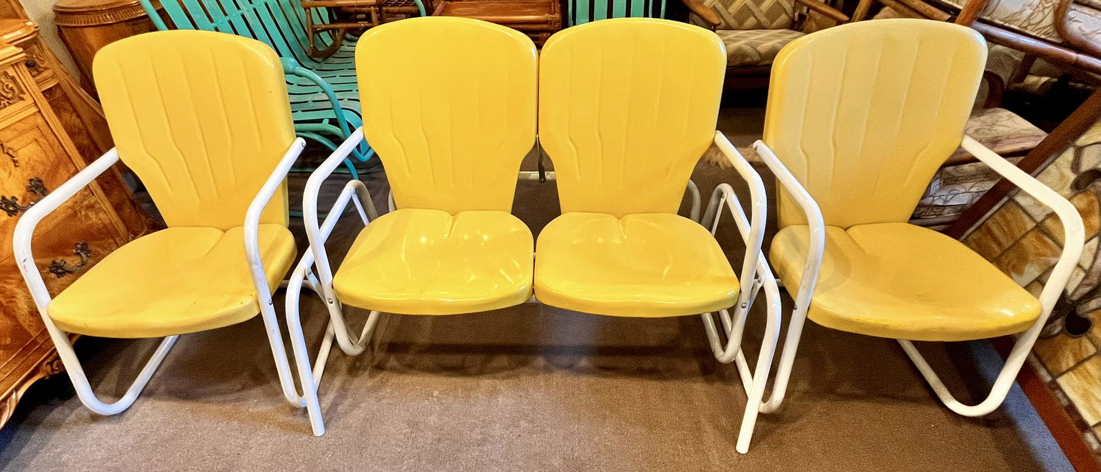 VINTAGE MCM 3 PC. METAL PORCH SET - LOVESEAT AND 2 CHAIRS (1 of 6)