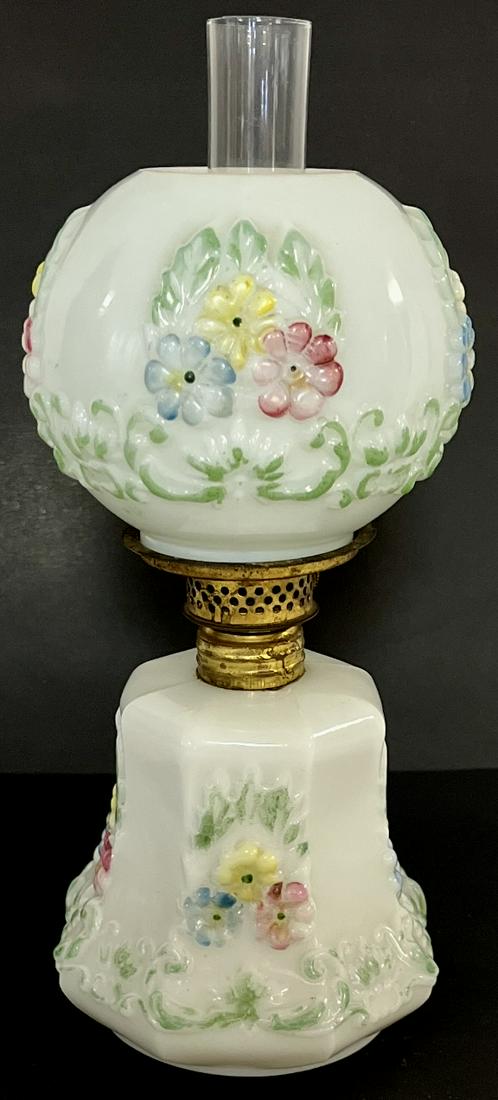 VICTORIAN MINIATURE FLORAL EMBOSSED OIL LAMP (1 of 7)