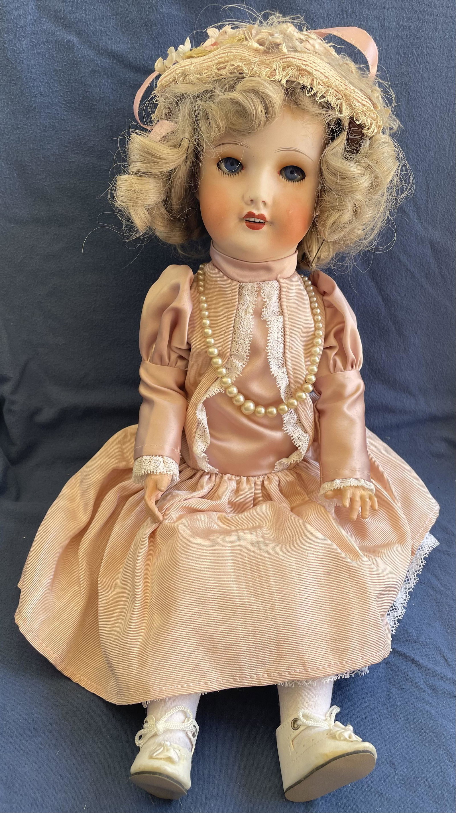 ANTIQUE FRENCH UNIS 19" DOLL IN VINTAGE DRESS: ANTIQUE FRENCH UNIS 19" COMPOSITION DOLL IN VINTAGE DRESS - MARKED ON BACK OF HEAD FRANCE 71, 149, 301 R B - STAMPED MADE IN FRANCE ON BACK - ORIGINAL ARMS AND LEGS, TORSO REPAINTED, REPLACED WIG - CO
