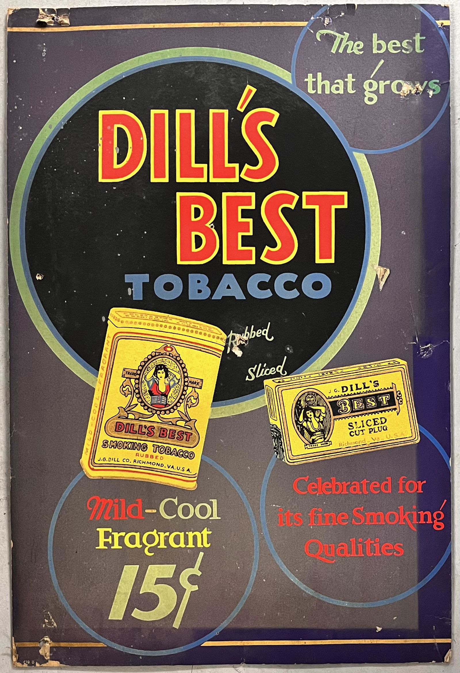 RARE C. 1920 DILL'S BEST "KALASIGN" TOBACCO ADVERTISING SIGN (1 of 7)