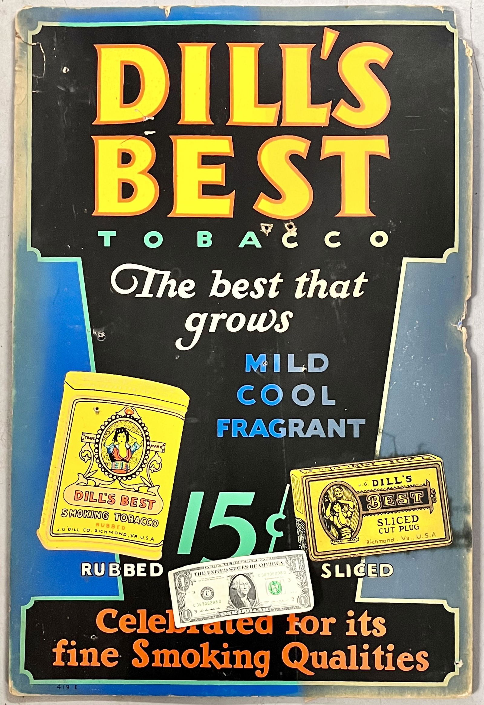 RARE C. 1920 DILL'S BEST "KALASIGN" TOBACCO ADVERTISING SIGN (1 of 8)
