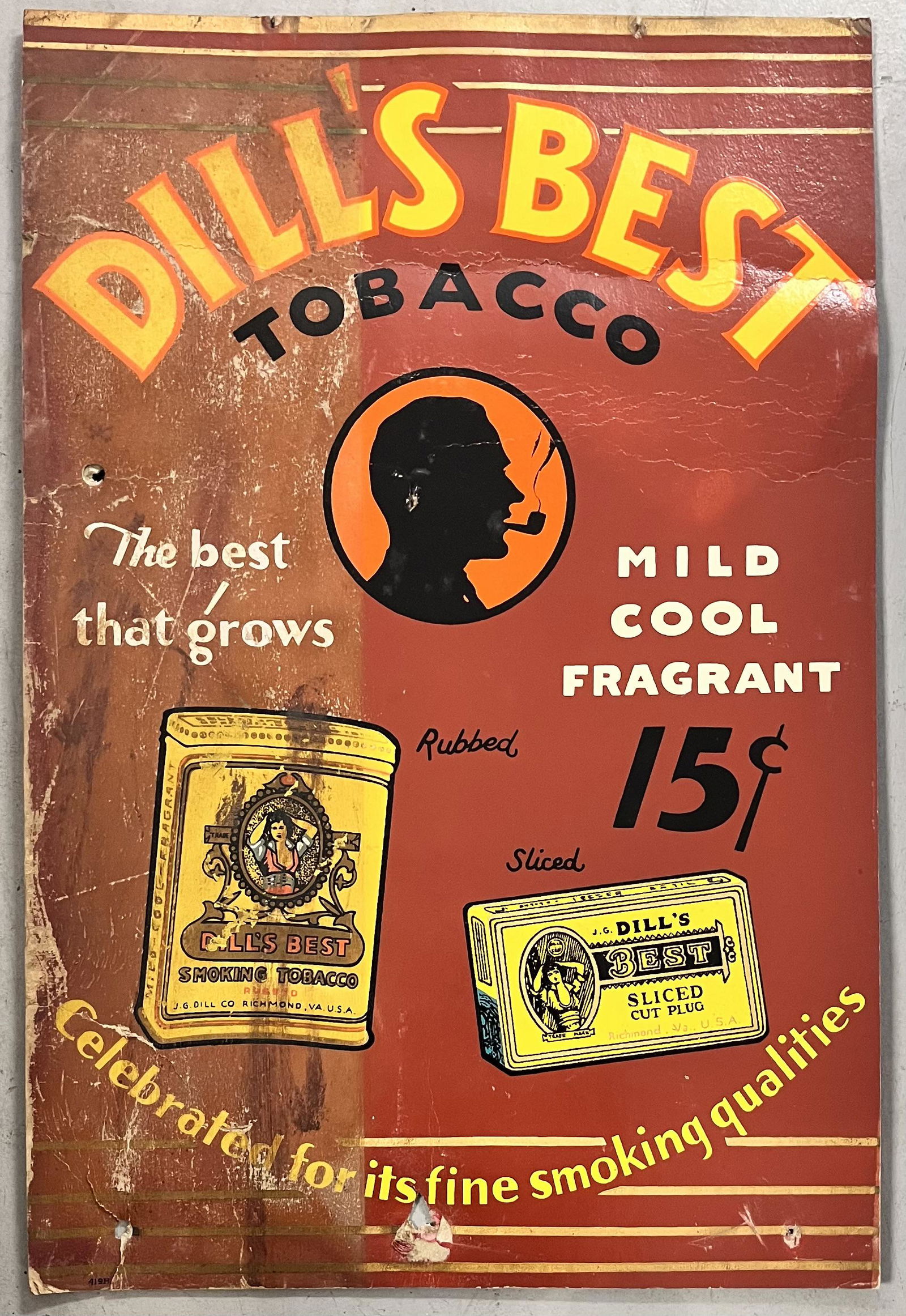 RARE C. 1920 DILL'S BEST "KALASIGN" TOBACCO ADVERTISING SIGN (1 of 6)