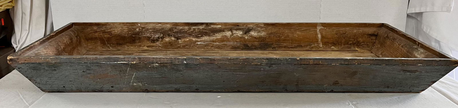 LG. 19TH C. WOODEN APPLE TRAY IN OLD BLUE PAINT (1 of 10)