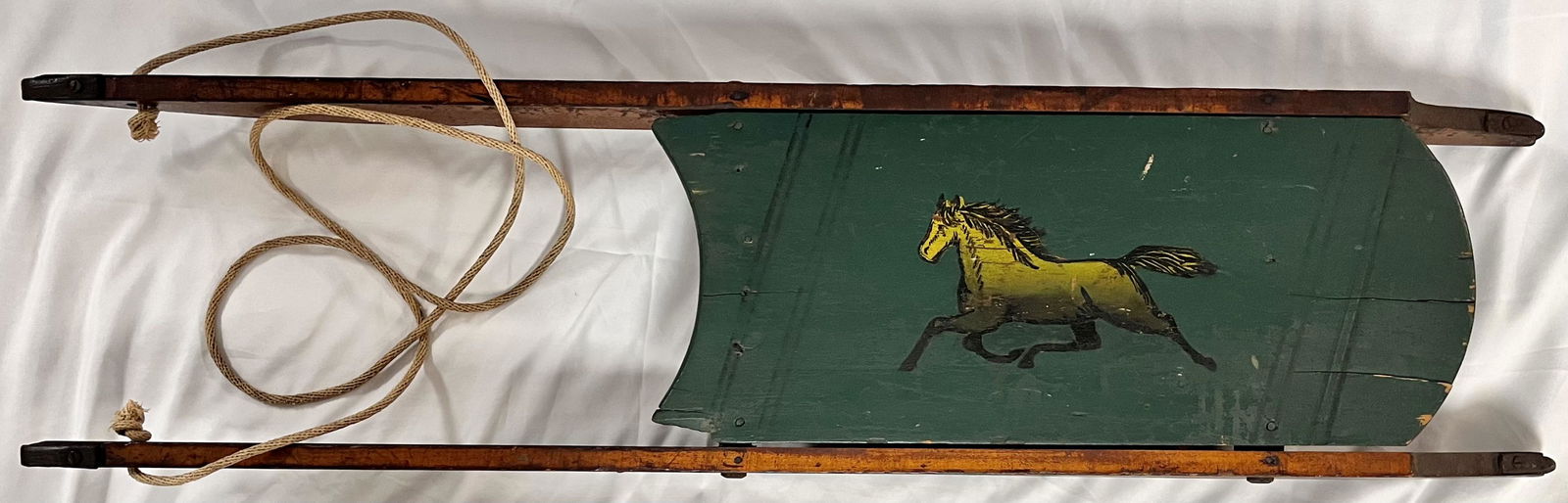 19TH C. PAINT DECORATED WOODEN SLED WITH HORSE (1 of 11)