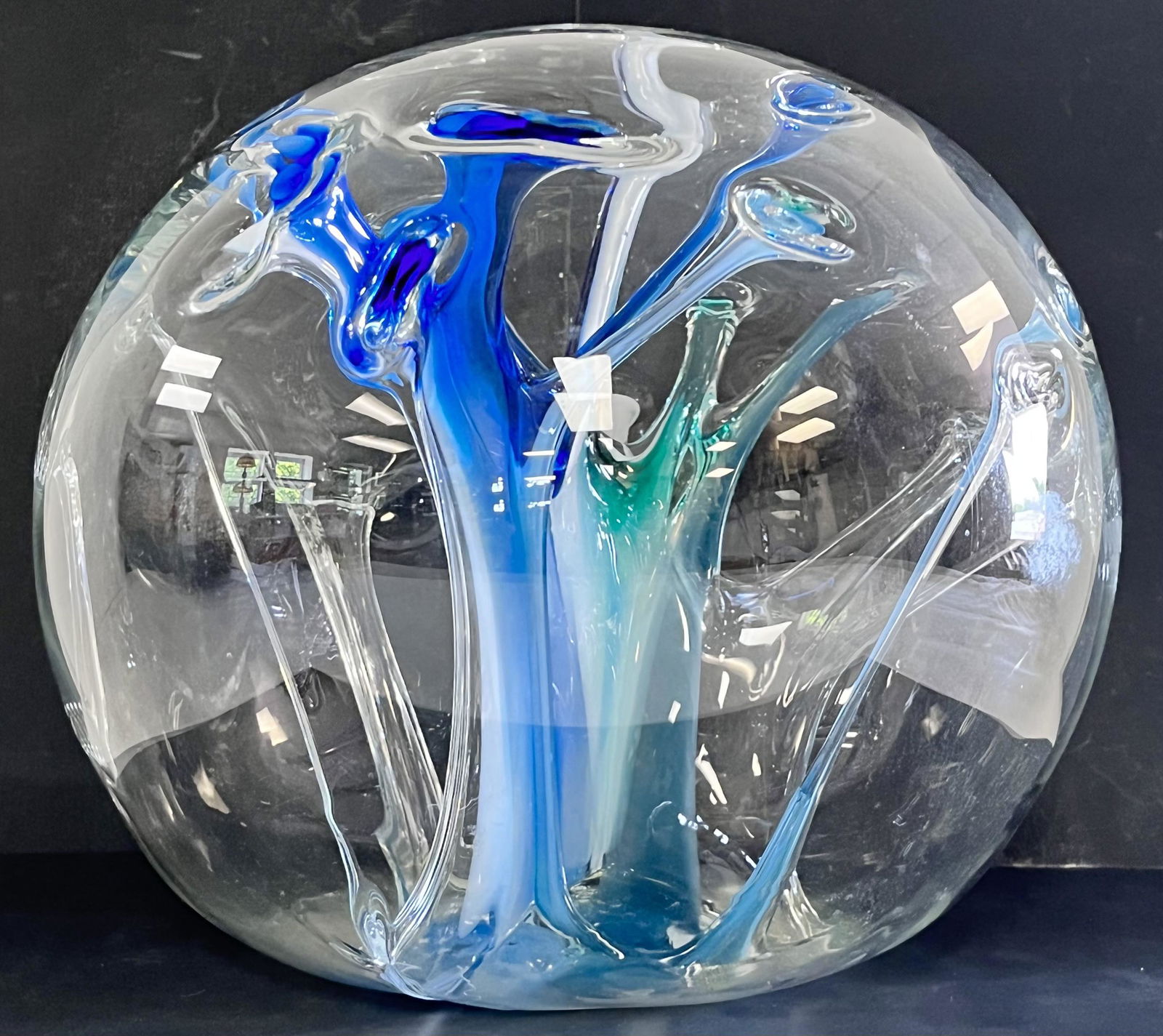 PETER BRAMHALL MODERN ART GLASS ORB SCULPTURE DATED 1986 (1 of 11)