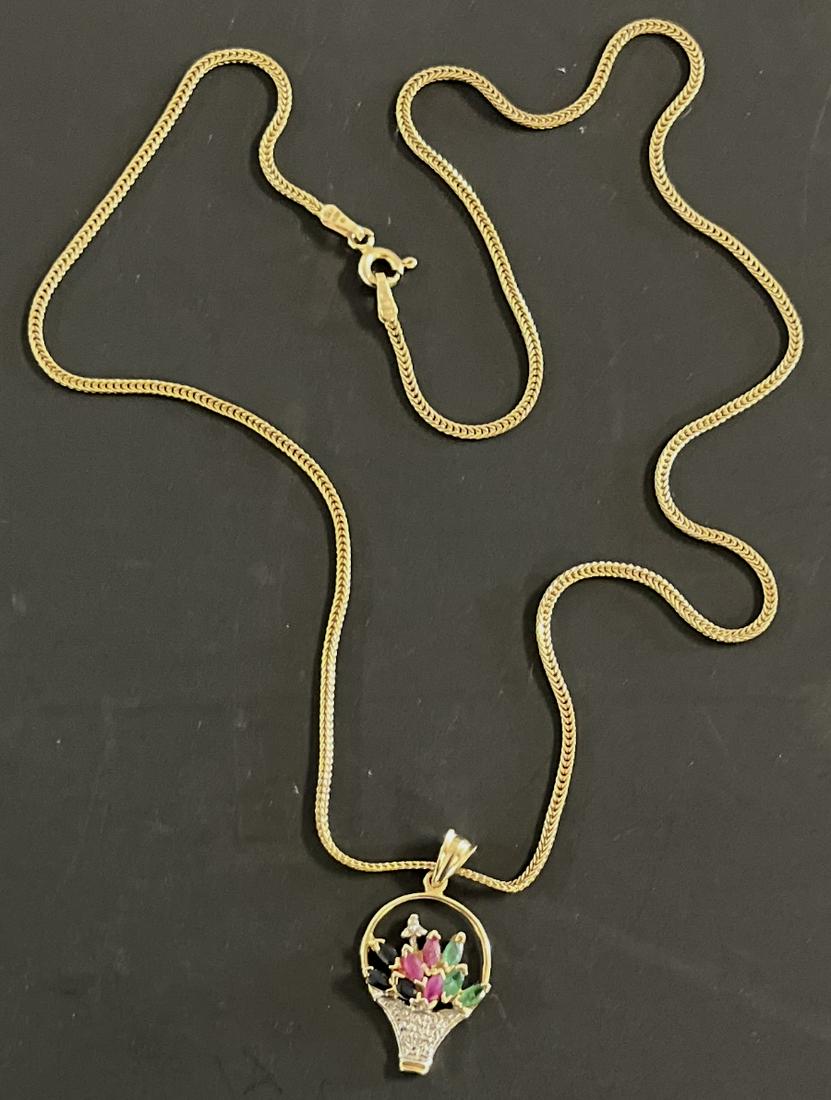 14K YELLOW GOLD NECKLACE & 14K GOLD PENDANT WITH STONES (1 of 7)