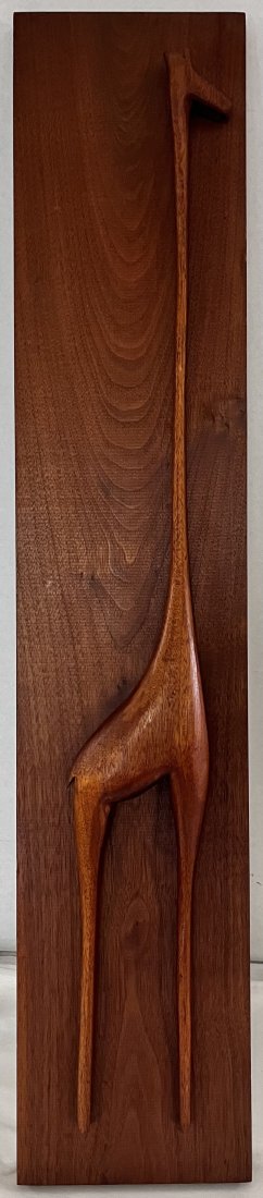 MCM - MID CENTURY MODERN CARVED WOODEN GIRAFFE PLAQUE (1 of 5)