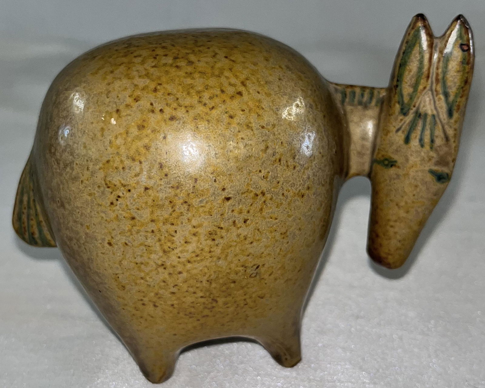 LISA LARSON GLAZED EARTHENWARE DONKEY GUSTAVSBERG, SWEDEN: LISA LARSON GLAZED EARTHENWARE DONKEY GUSTAVSBERG, SWEDEN - ORIGINAL TAG INTACT - EXCELLENT CONDITION - NO CHIPS, CRACKS OR REPAIRS - 3 1/2" X 5" X 3 7/8" HIGH