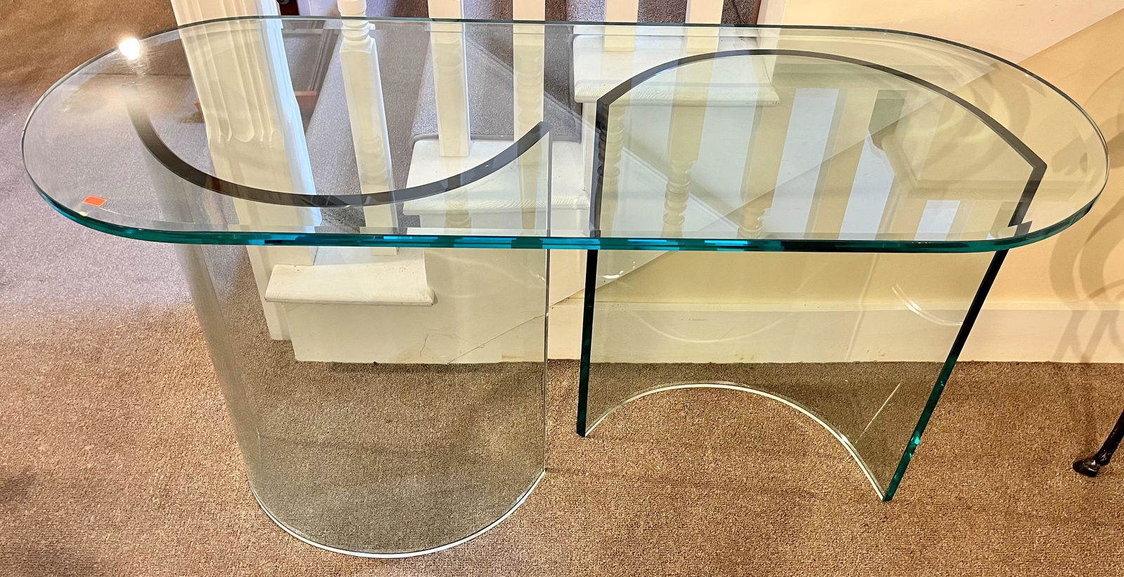 VINTAGE MODERNIST OVAL TOP GLASS FOYER / SOFA TABLE (1 of 6)