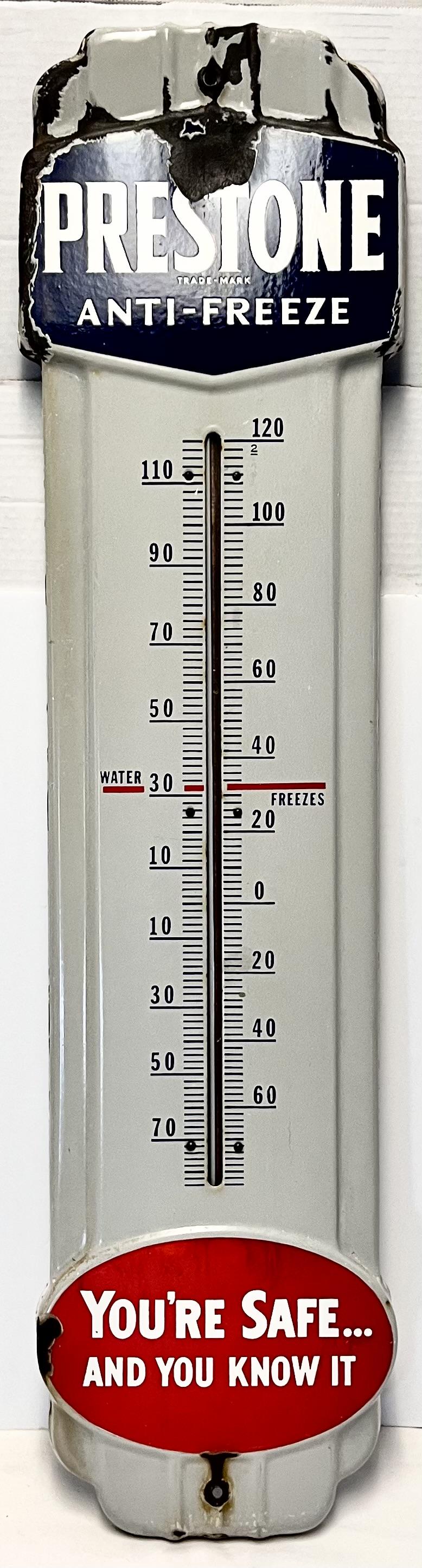ORIGINAL PORCELAIN PRESTONE ANTI-FREEZE ADVERTISING THERMOMETER (1 of 7)