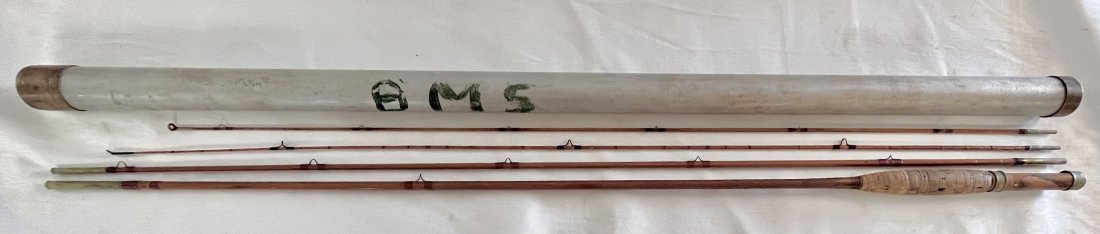 4 PIECE LEONARD BAMBOO FLY ROD W/ ORIGINAL TUBE: 4 PIECE LEONARD BAMBOO FLY ROD W/ ORIGINAL TUBE - MARKED "H.L. LEONARD ROD / LEONARD & MILLS CO."