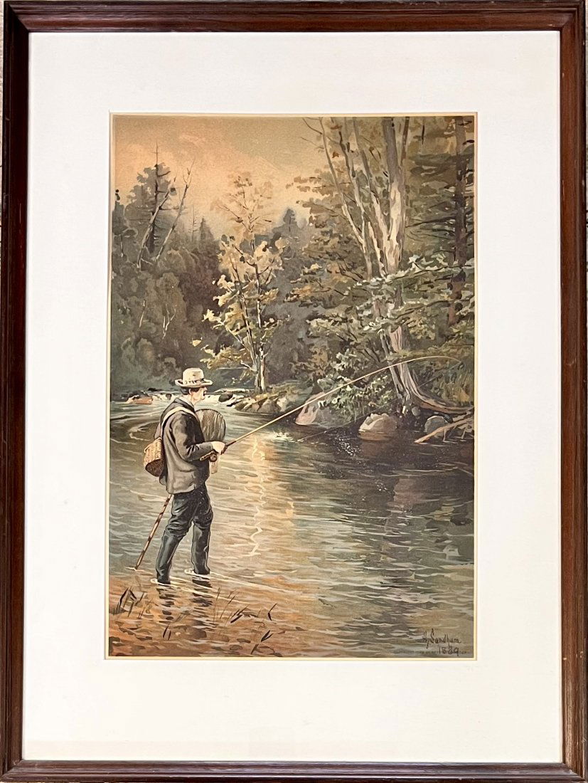 LATE 19TH C. "H. SANDHAM" FLY FISHING PRINT / LITHOGRAPH (1 of 4)