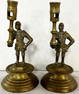 EARLY PR. FIGURAL TUDOR KNIGHTS IN ARMOR BRASS CANDLESTICKS