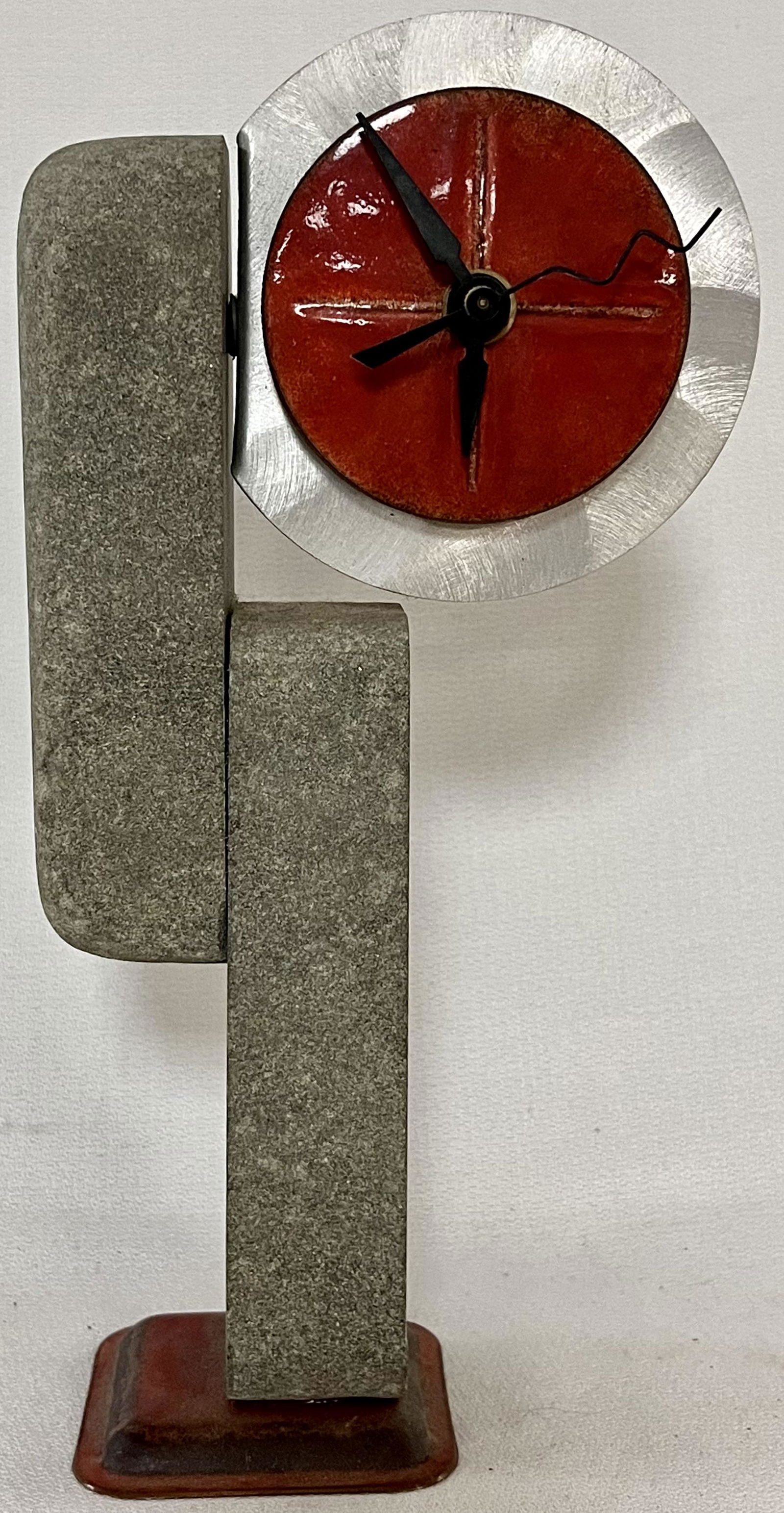 MODERNIST ARTIST SIGNED STONE, ALUMINUM & ENAMEL CLOCK (1 of 6)