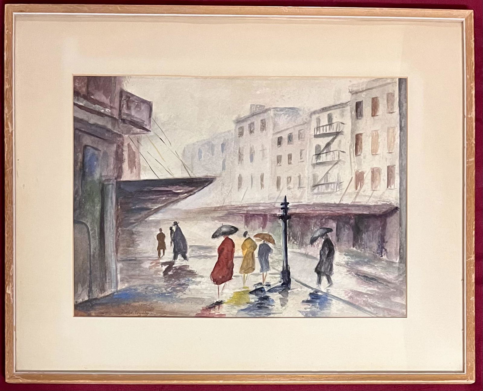 ARTIST SIGNED WATERCOLOR STREET SCENE - BY "DELLA PRUNTY" (1 of 8)