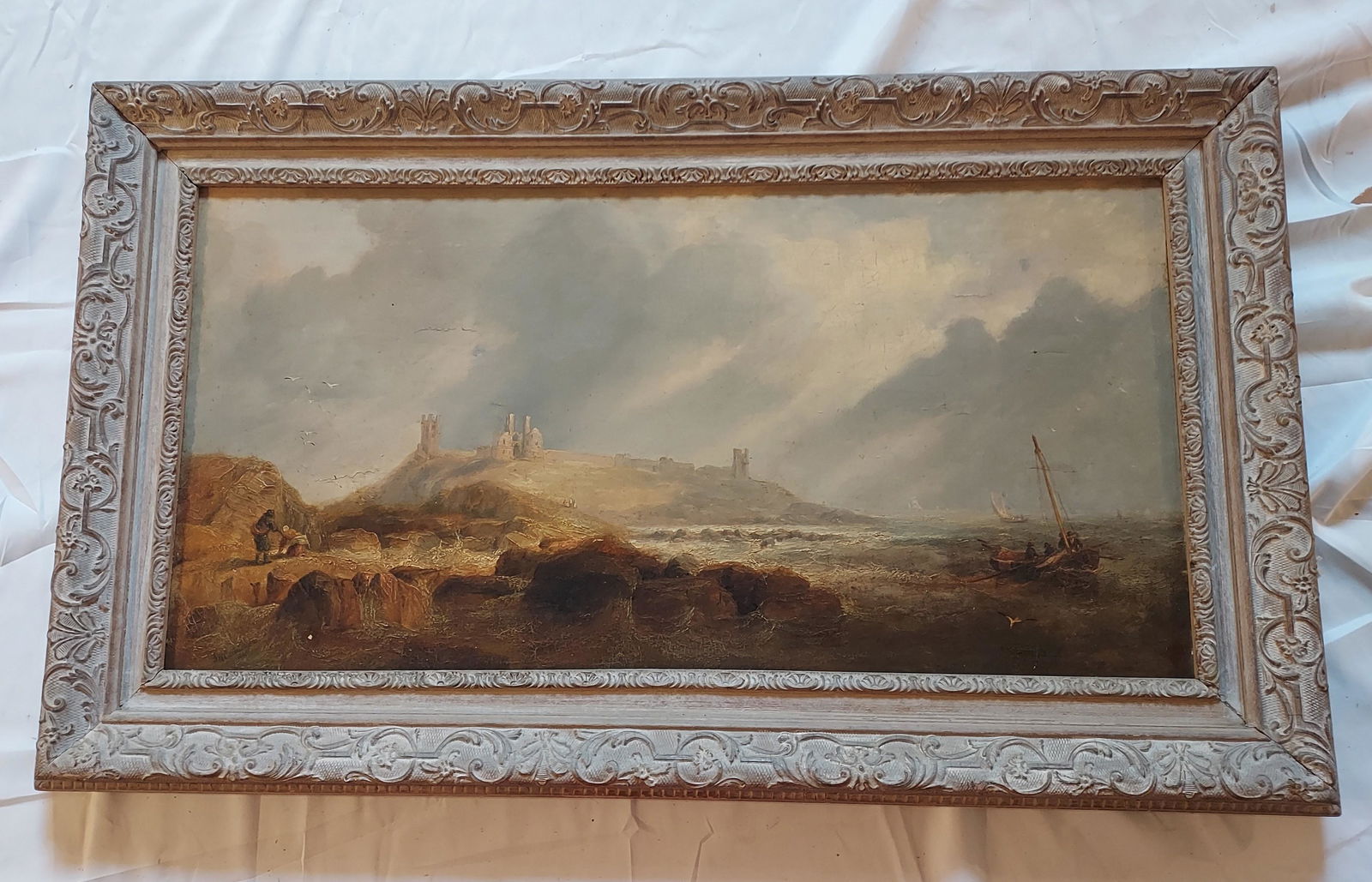 James Wilson Carmichael oil on board painting farmers working in a field in front of a castle (1 of 17)