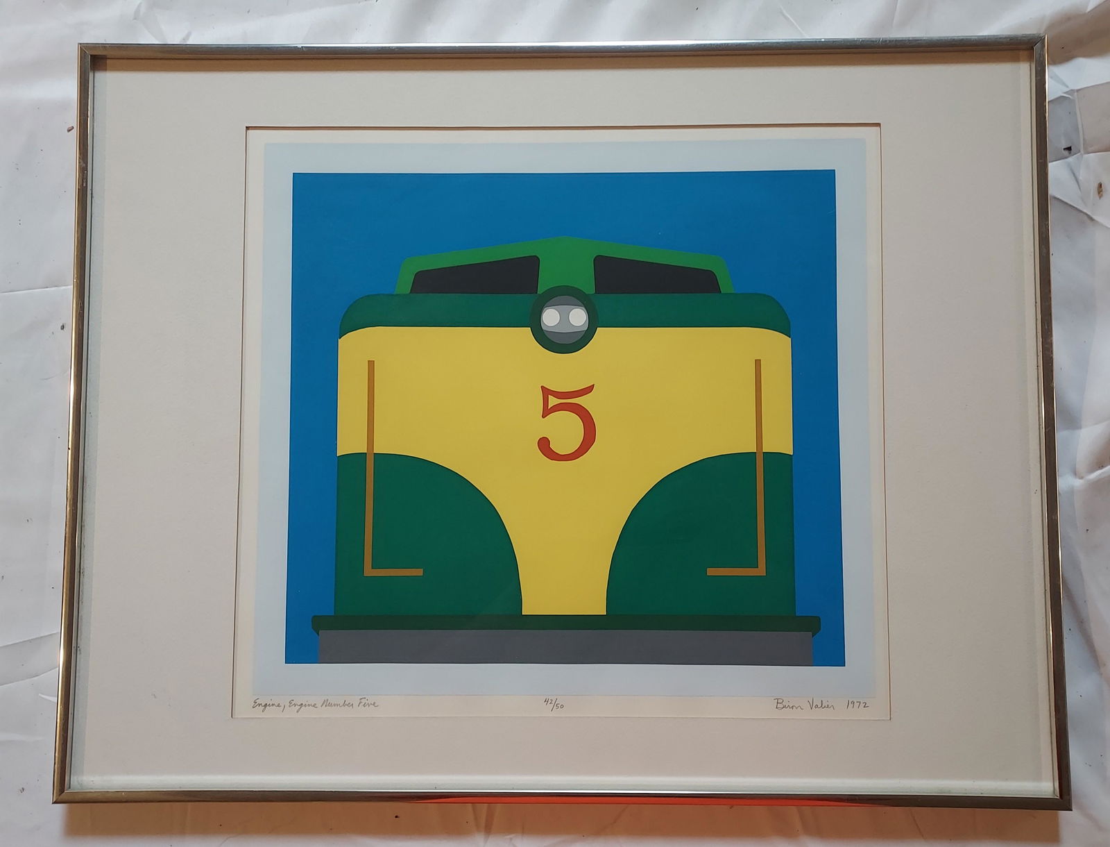 Biron Valier silk screen of train engine. engine number 5 (1 of 13)