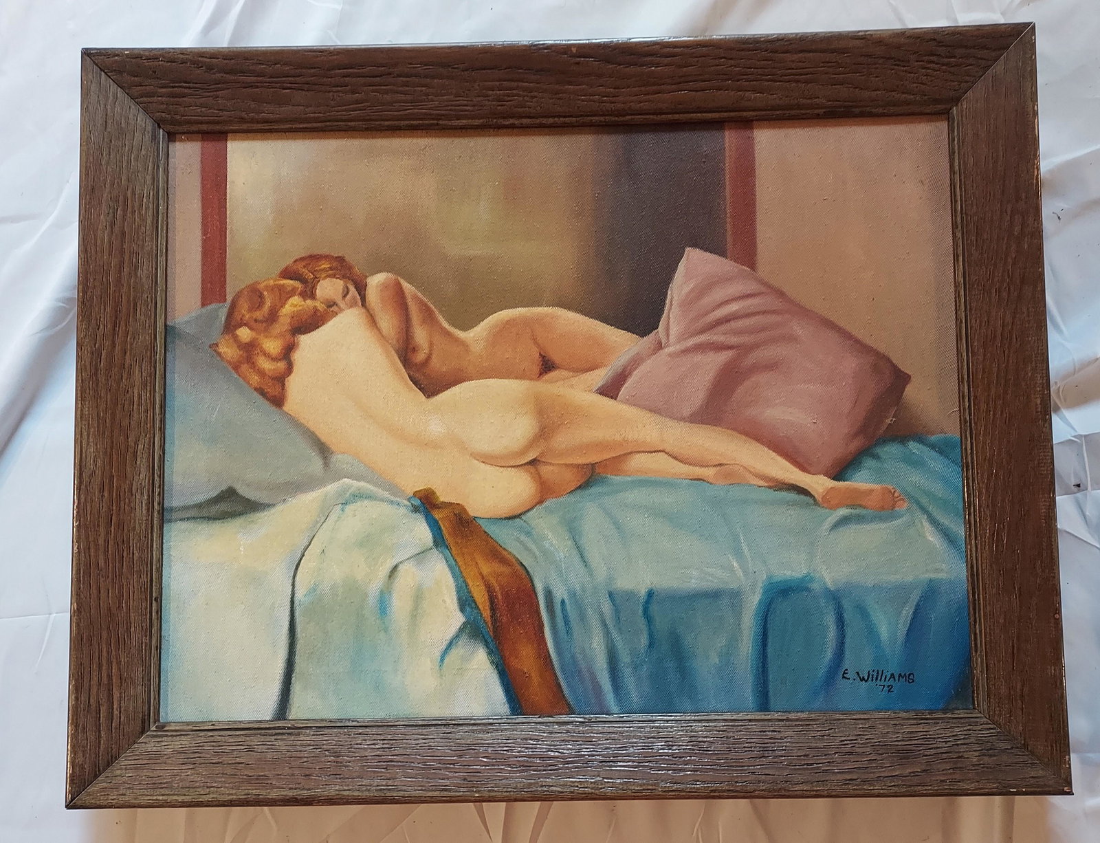 E Williams Oil painting on canvas reclining female nude: E Williams Oil painting on canvas reclining female nude 27 1/2 x 22 x 2 1/2 4lbs 10oz Condition as pictured, unless otherwise noted. If you have any question please contact us.