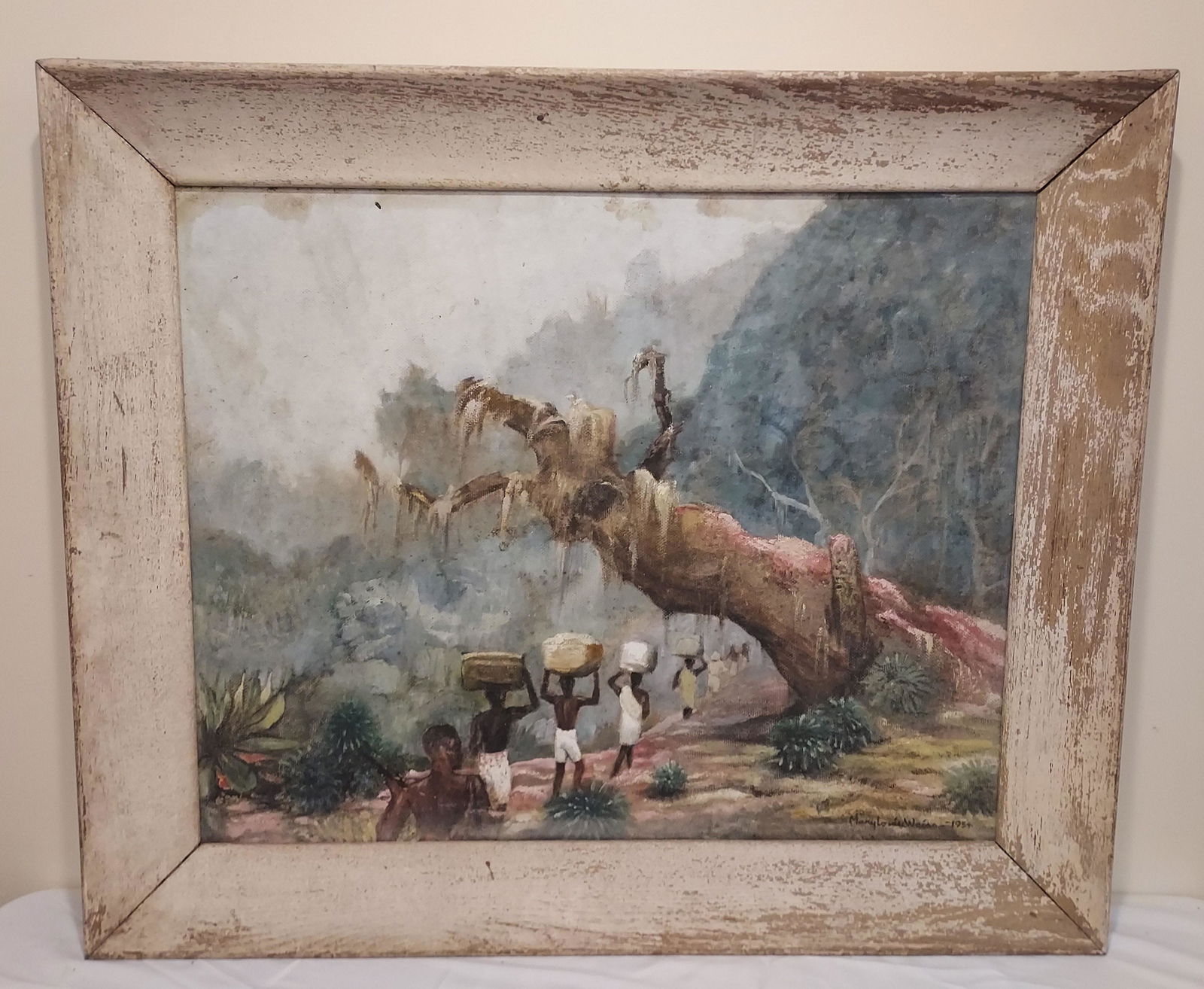 Mary Louise Weiss oil on board haitian painting: Mary Louise Weiss oil on board haitian painting 36 x 30 x 3" 11lb Condition as pictured, unless otherwise noted. If you have any question please contact us.