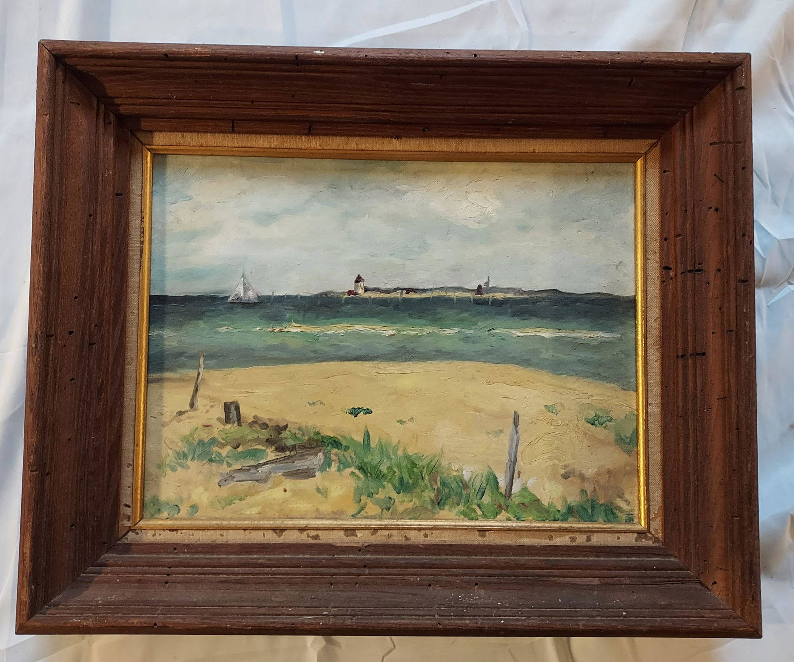 Unsigned Oil  on canvas seascape painting (1 of 10)