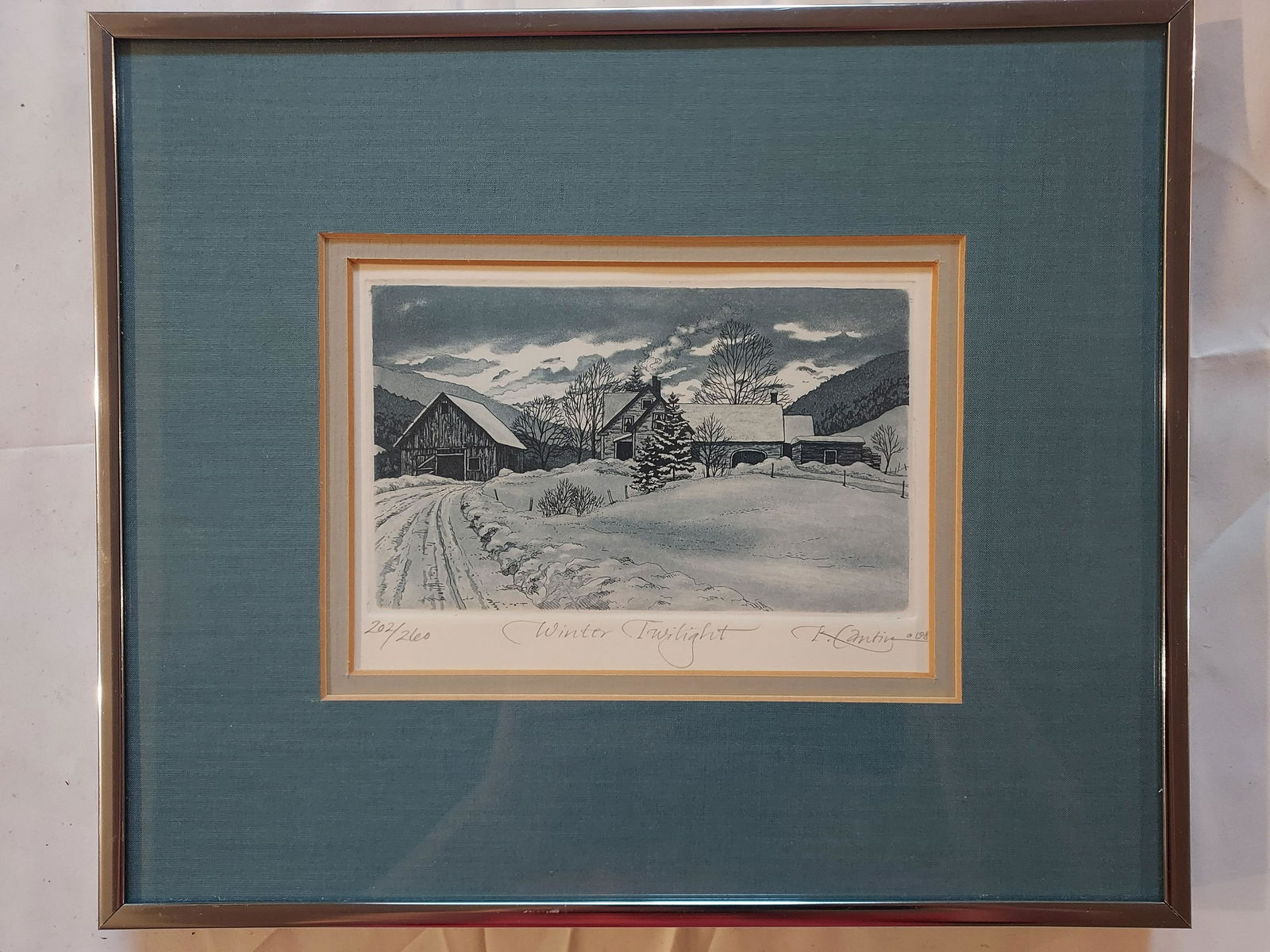 Kathleen Cantin Etching winter twilight signed # (1 of 8)