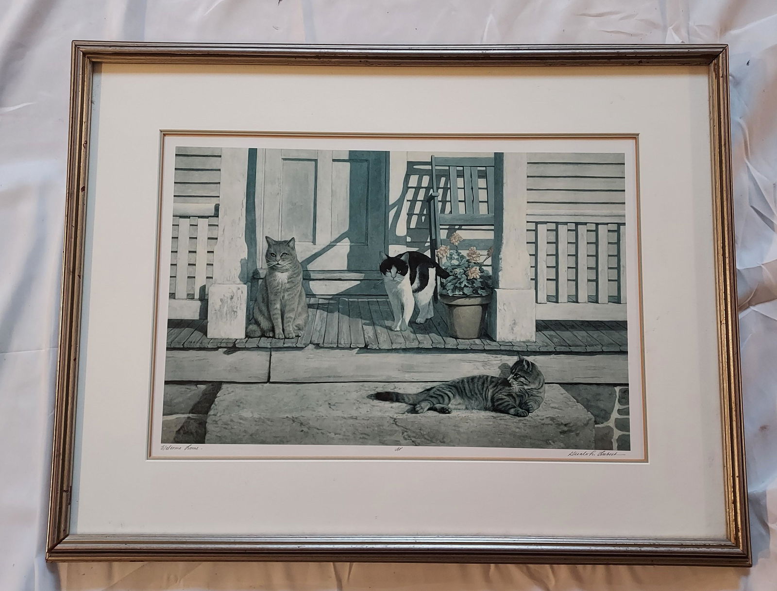 Gerald Lubeck signed ap lithograph of cats on steps Title Welcome Home (1 of 13)