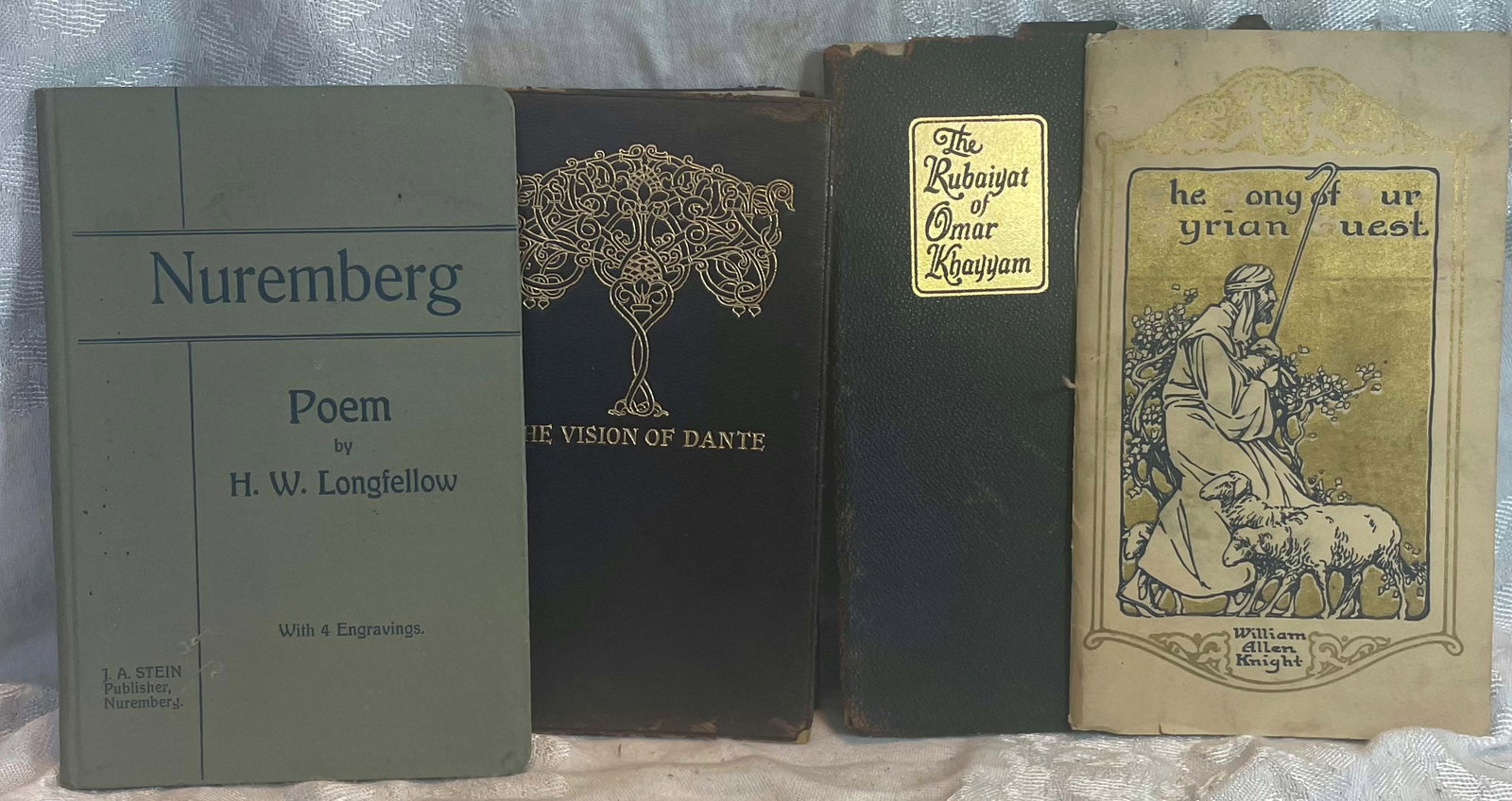 POETRY FROM ACROSS TIME - LOT 4: Includes THE SONG OF OUR SYRIAN GUEST, 1906, WILLIAM ALLEN KNIGHT, THE PILGRIM PRESS, RUBAIYAT IF OMAR KHAYYAM, EDWARD FITZGERALD, SECOND EDITION, P F COLLIER AND SON, THE VISION OF HELL, PURGATORY, A
