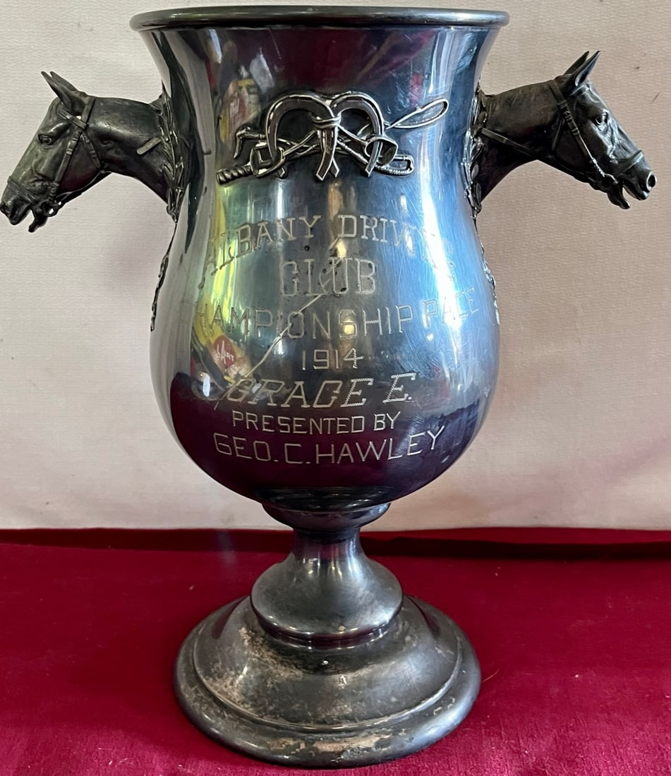 LG. 1914 SILVERPLATE HORSE RACING TROPHY - ALBANY (N.Y.) DRIVING CLUB (1 of 11)