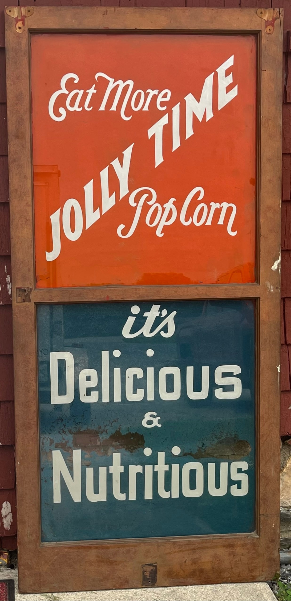 LG. ANTIQUE "EAT MORE JOLLY TIME POPCORN" ADVERTISING SIGN (1 of 9)