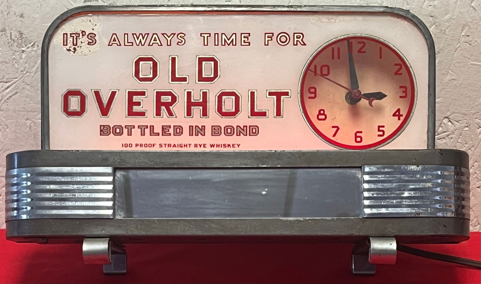 ORIGINAL ART DECO "OLD OVERHOLT WHISKEY' ADVERTISING SIGN & CLOCK (1 of 13)