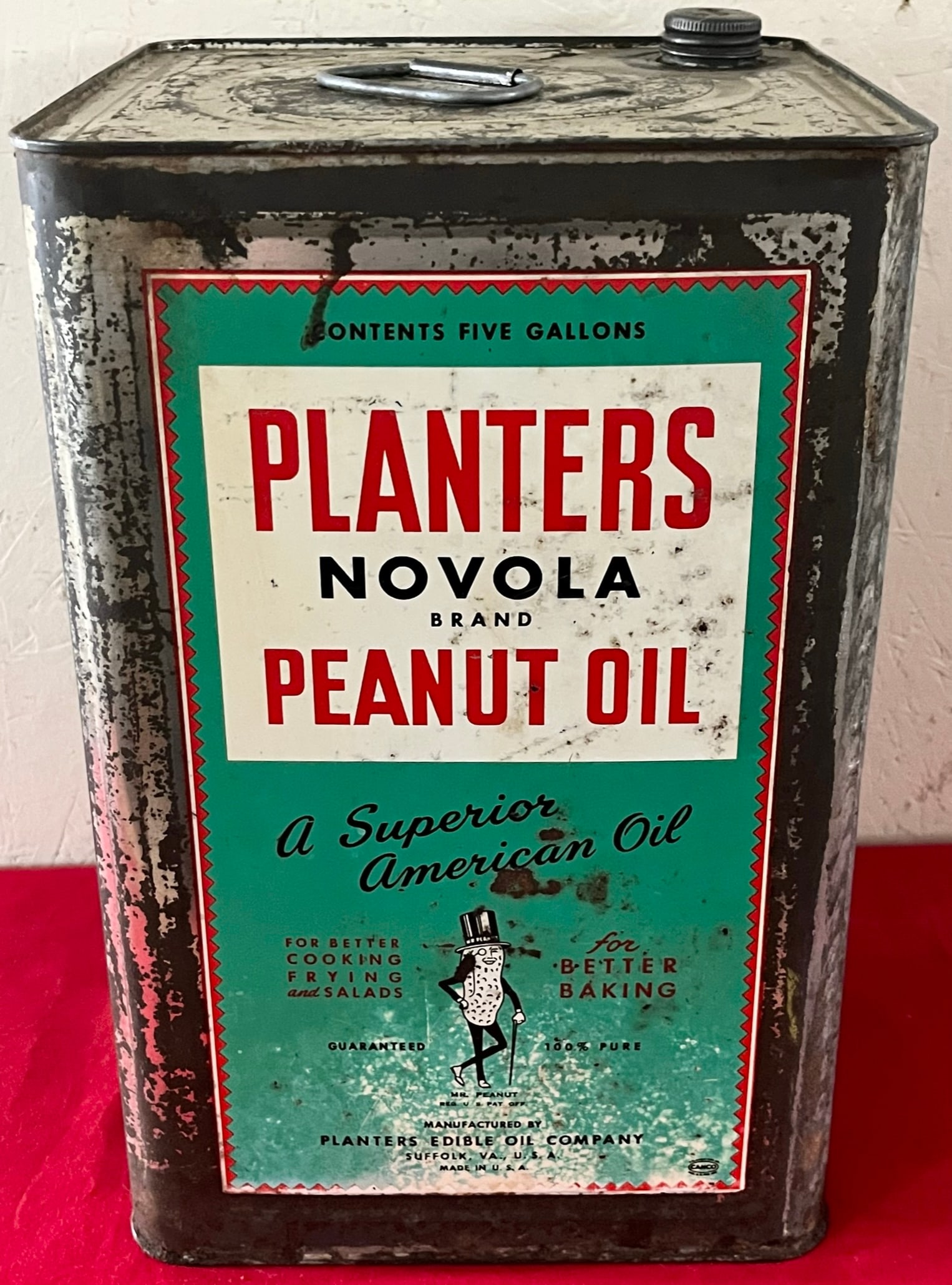 LARGE PLANTERS NOVOLA BRAND PEANUT OIL ADVERTISING TIN (1 of 10)
