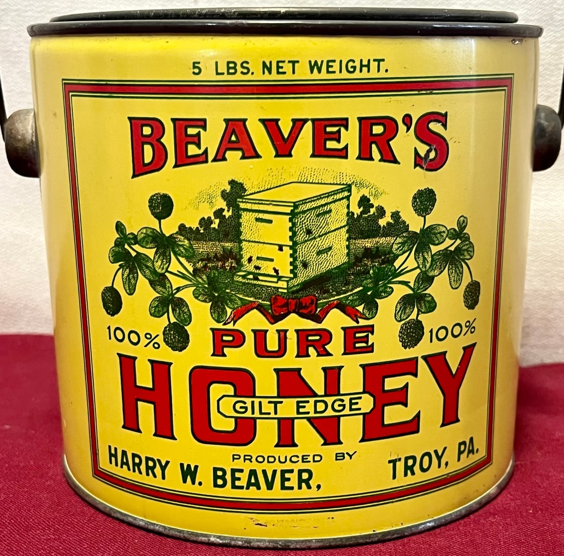 ORIGINAL BEAVER'S PURE HONEY ADVERTISING TIN - HARRY W. BEAVER (1 of 9)
