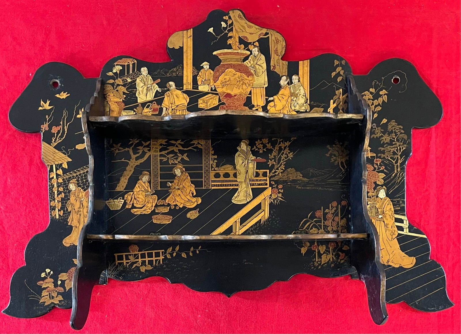 19TH C. ENGLISH CHINOISERIE LACQUERED PAPIER-MACHE WALL SHELF (1 of 10)