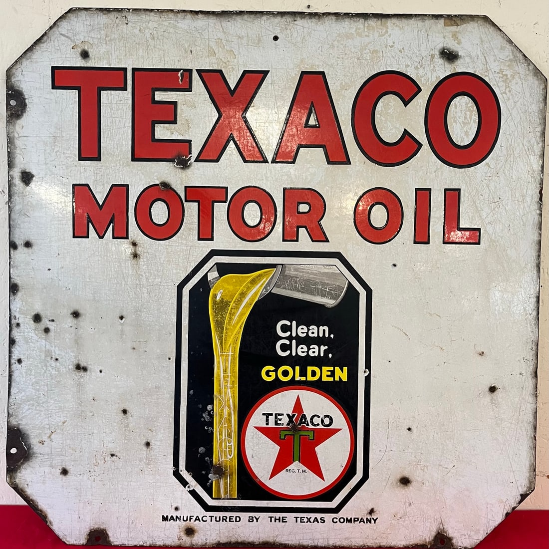 ANTIQUE PORCELAIN DOUBLE SIDED TEXACO MOTOR OIL ADVERTISING SIGN (1 of 7)