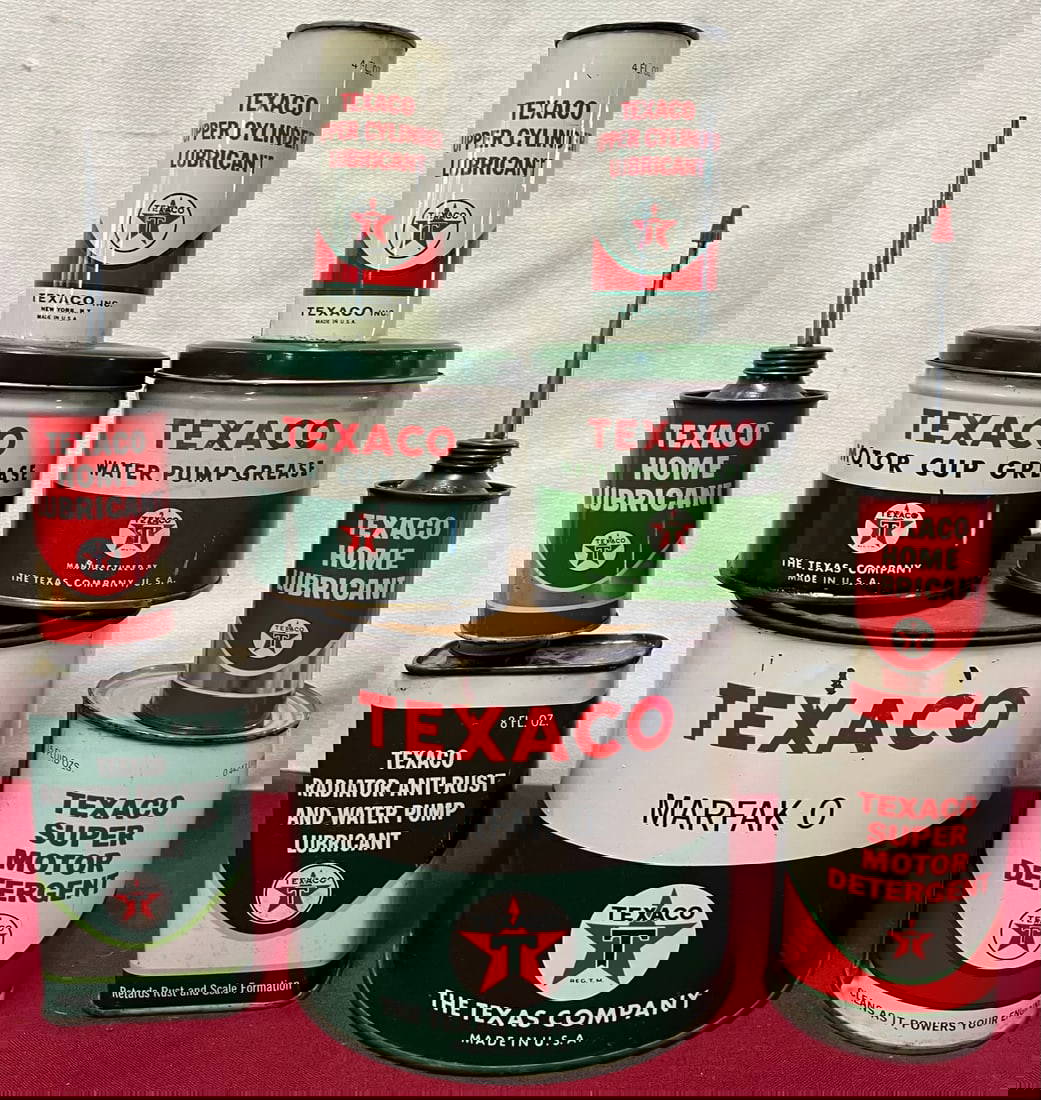 Lot 9 Original Texaco Cans Detergent, Lubricant, Grease, Etc. Auction