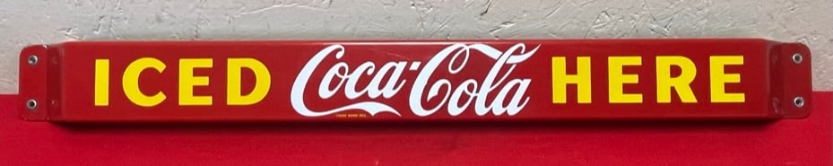 EXCEPTIONAL VINTAGE 1958 PORCELAIN "ICED COCA-COLA HERE" DOOR PUSH (1 of 10)