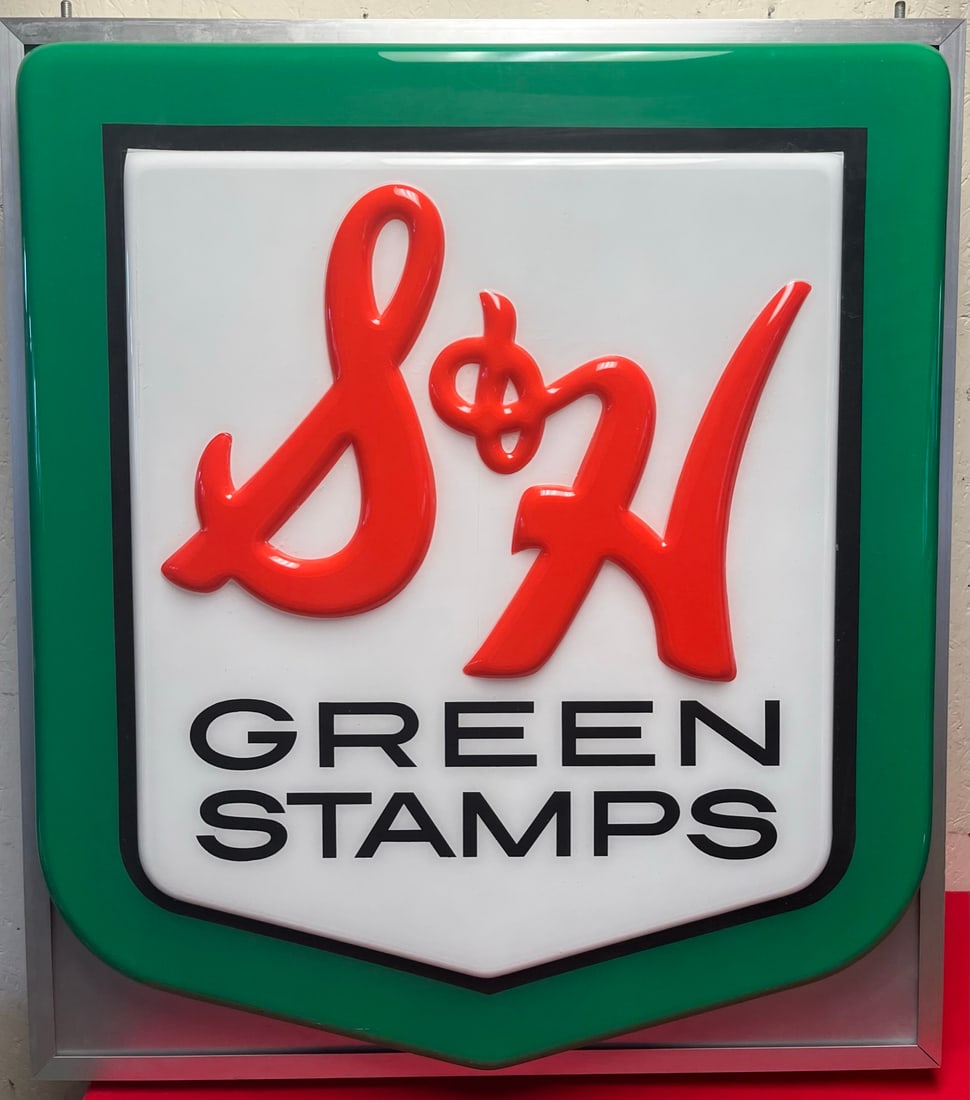 LG. NEW OLD STOCK DOUBLE SIDED S & H GREEN STAMPS LIGHT UP ADVERTISING SIGN (1 of 12)