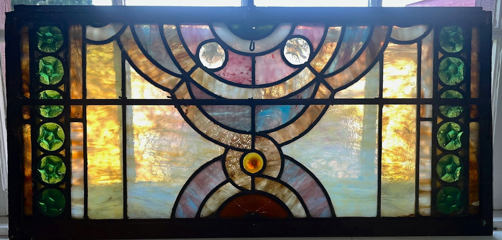 ANTIQUE LEADED STAINED GLASS CHURCH WINDOW (1 of 11)