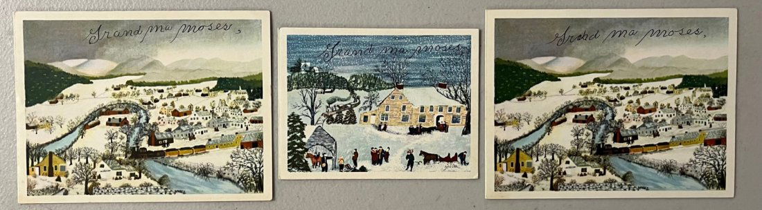 SIGNED GRANDMA MOSES SET OF THREE POSTCARDS (1 of 9)