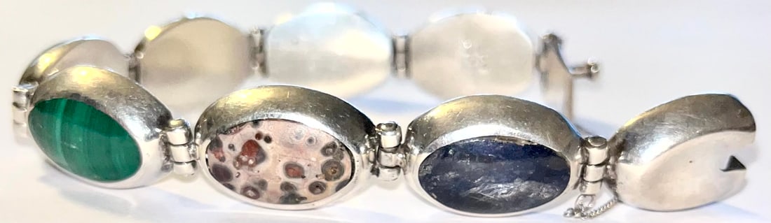 HEAVY STERLING SILVER MULTI-STONE MEXICAN BRACELET (1 of 4)