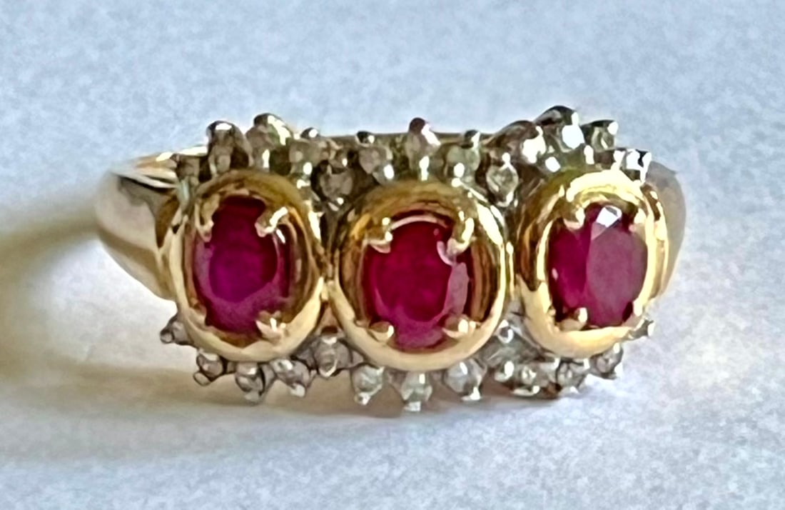 14K YELLOW GOLD, RUBY, DIAMOND RING - 3.37 GRAMS (1 of 8)