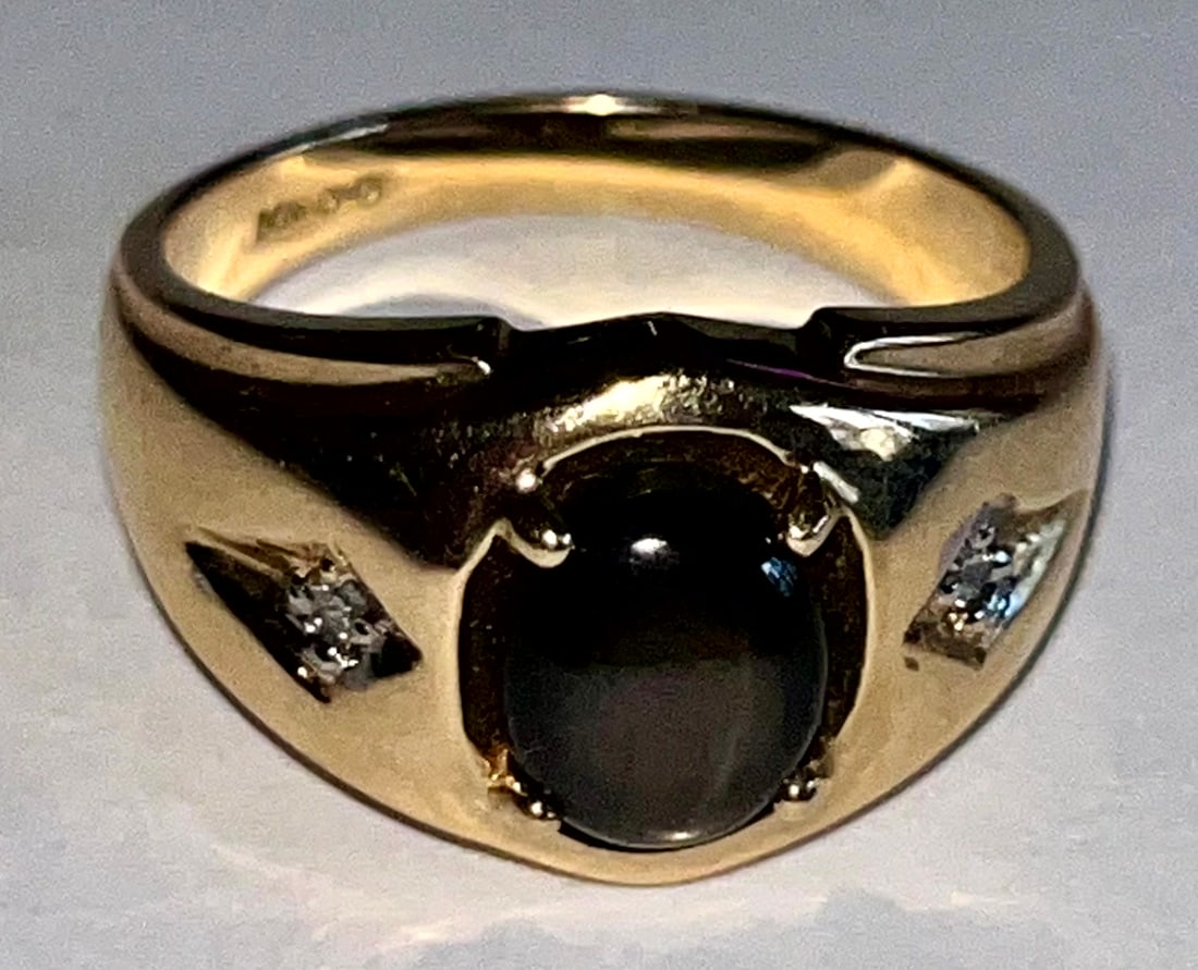 14K YELLOW GOLD, SAPPHIRE, DIAMOND RING - 7.92 GRAMS (1 of 9)