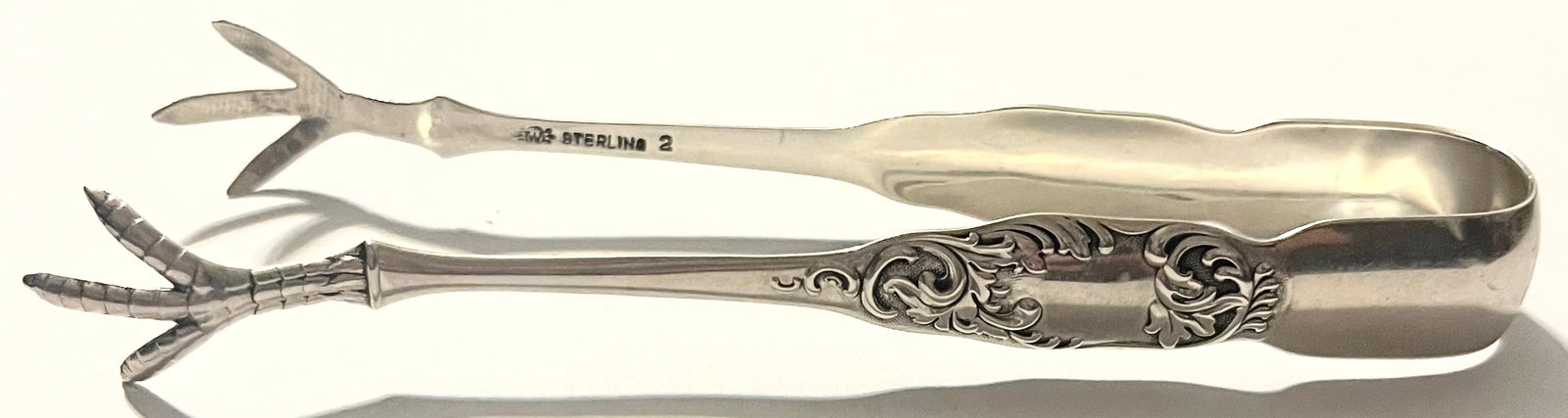WHITING STERLING SILVER SUGAR TONGS - 'TURKEY FOOT CLAWS' (1 of 6)