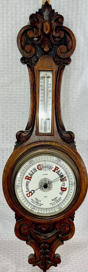 19TH C. VICTORIAN ENGLISH OAK BAROMETER (1 of 7)