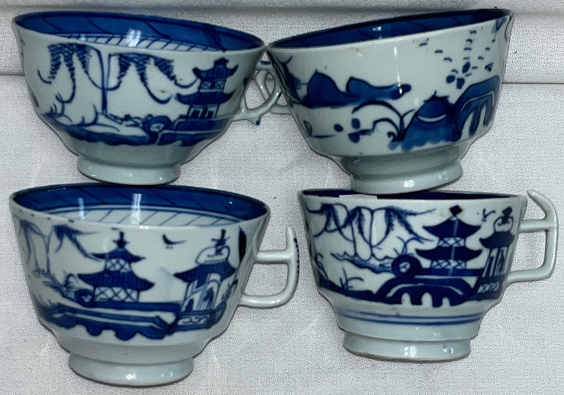 LOT OF FOUR 19TH C. BLUE & WHITE CANTON COFFEE CUPS (1 of 3)