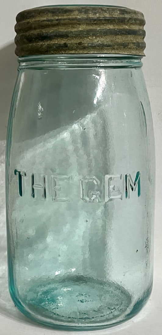 ANTIQUE TURQUOISE "THE GEM" CANNING / PRESERVE JAR W/ LID (1 of 7)