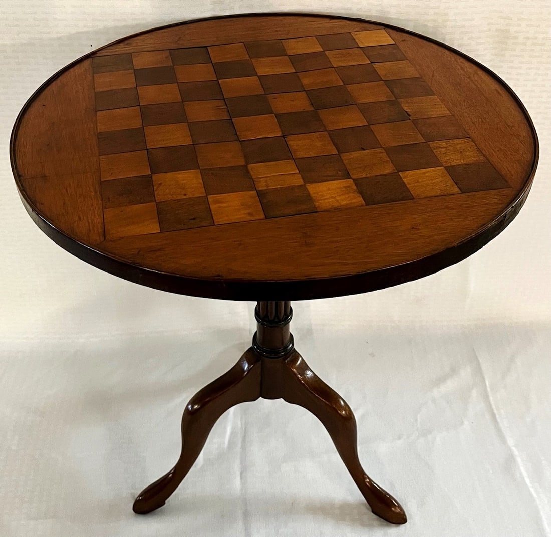 19TH C. INLAID GAMEBOARD TOP TEA TABLE (1 of 8)