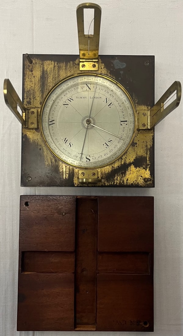 EARLY ANTIQUE ENGLISH "SIMMS LONDON" SILVERED BRASS COMPASS (1 of 11)